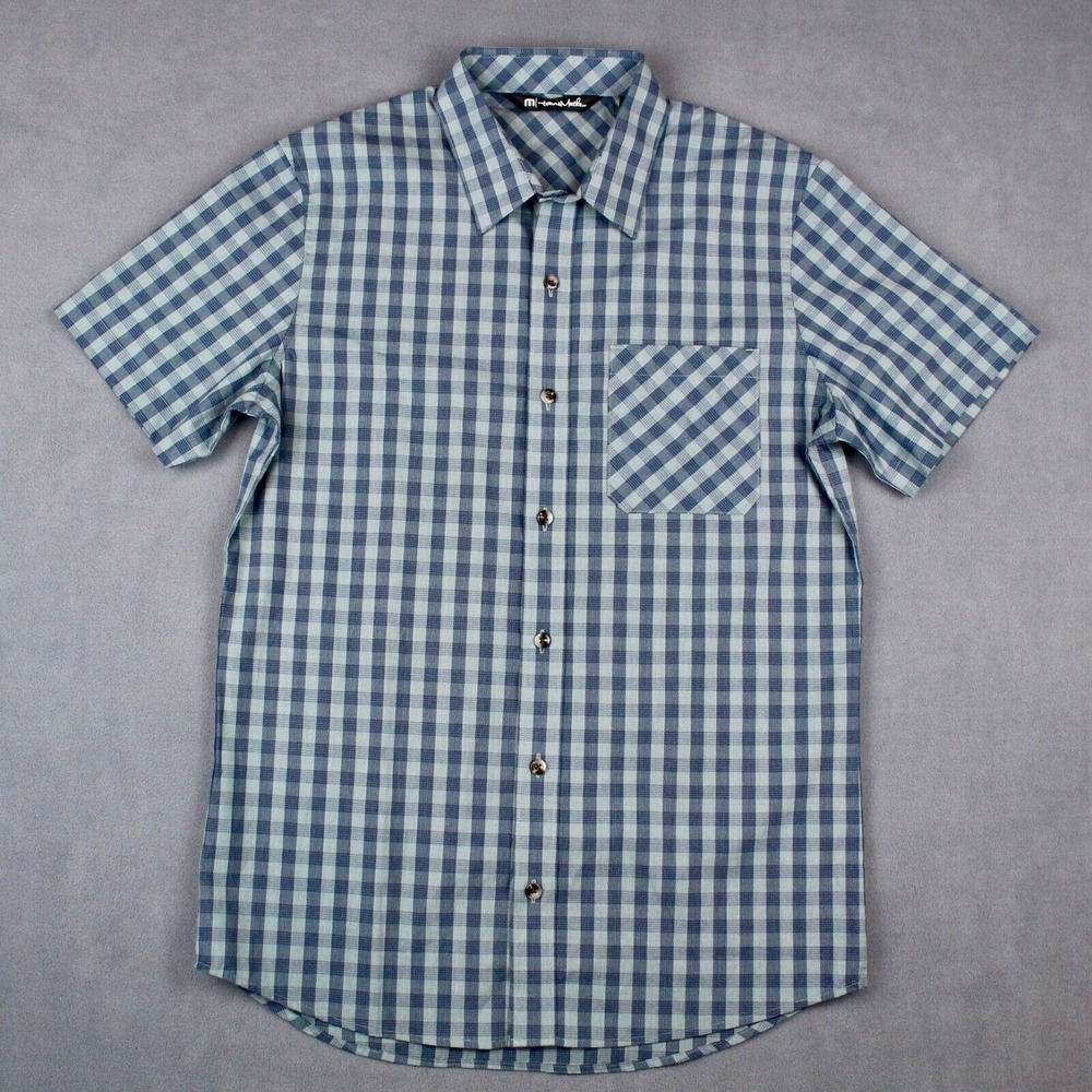 Travis Mathew Shirt Mens Small Blue Plaid Short Sleeve Button Up - Picture 1 of 9